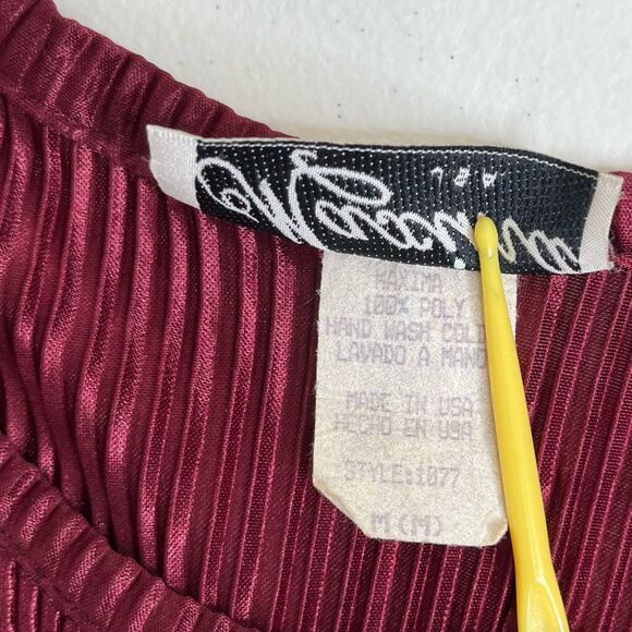 Vintage Maxima Burgundy Accordion Pleat Round Neck Long Sleeve Tunic Women Med - Picture 7 of 10